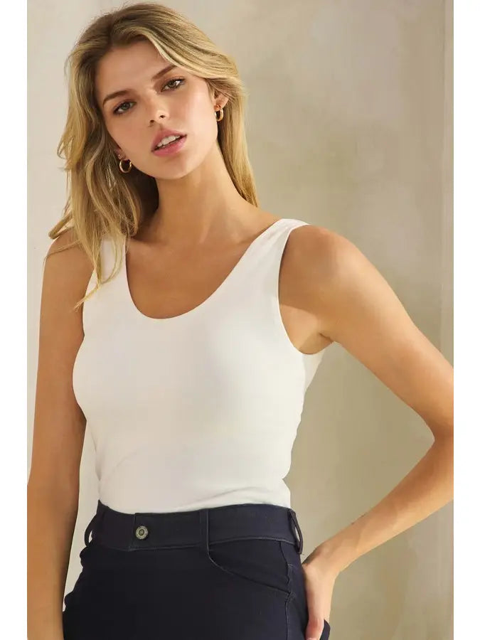 Seamless Reversible Neckline Tank in White