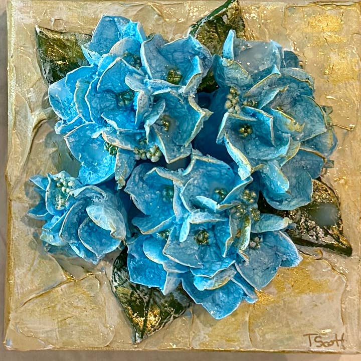 6x6 Clay Floral Blue Hydrangea Bouquet Artwork