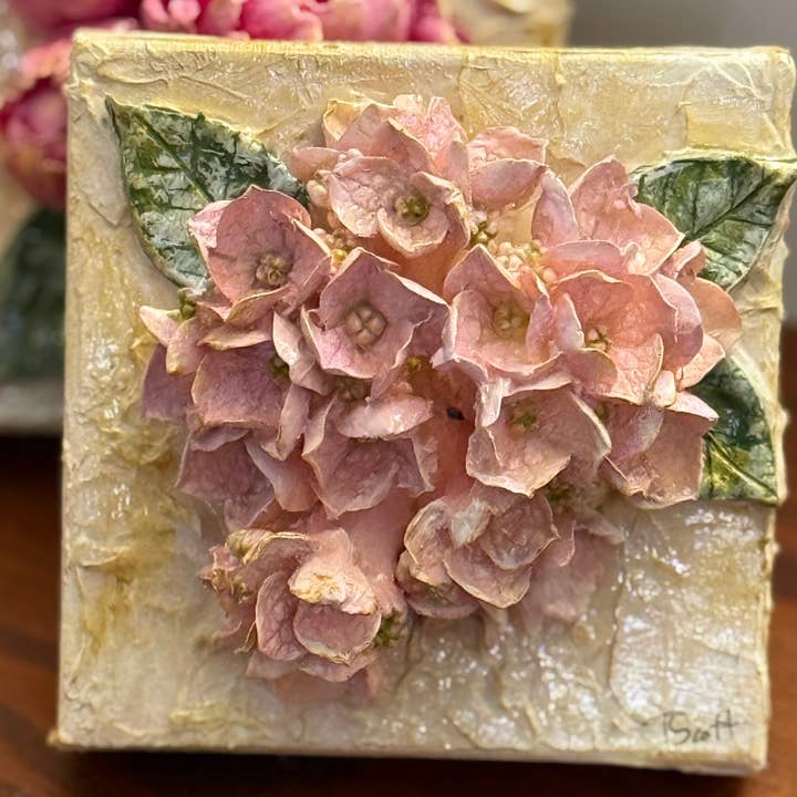 6x6 Clay Floral Pink Hydrangea Bouquet Artwork