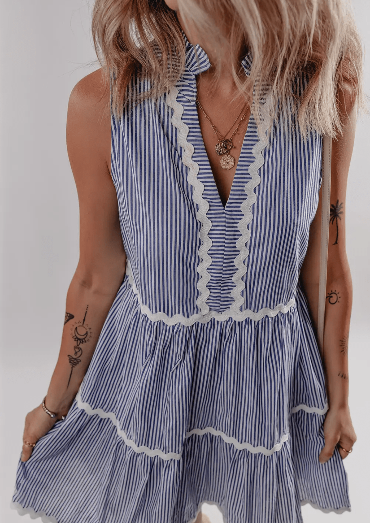 Aapparella Aapparella Striped Print Ric-Rac Trim Sleeveless Mini Dress - Little Miss Muffin Children & Home