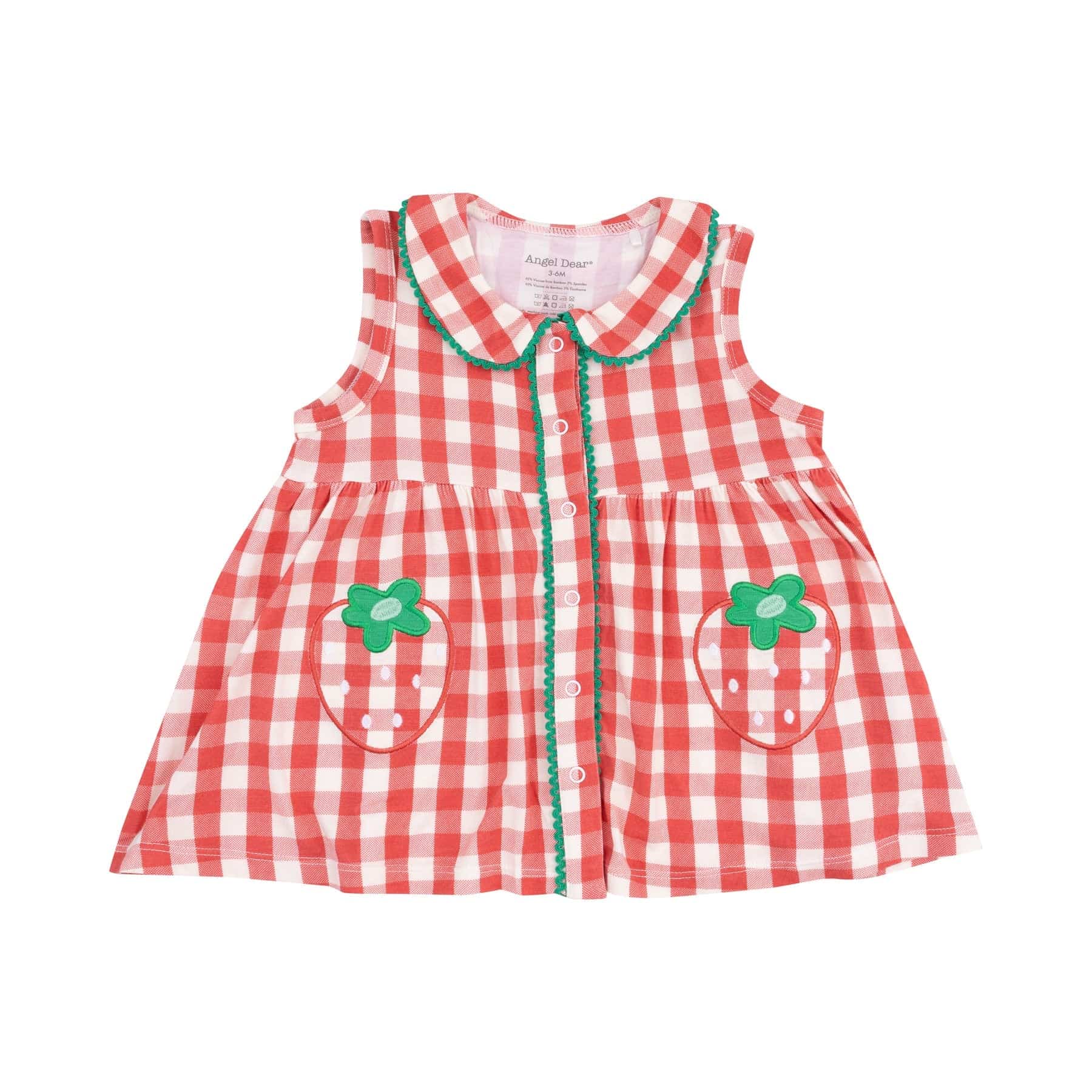 Angel Dear Angel Dear Strawberry Gingham Peter Pan Button Front Dress with Ric Rac Trim - Little Miss Muffin Children & Home