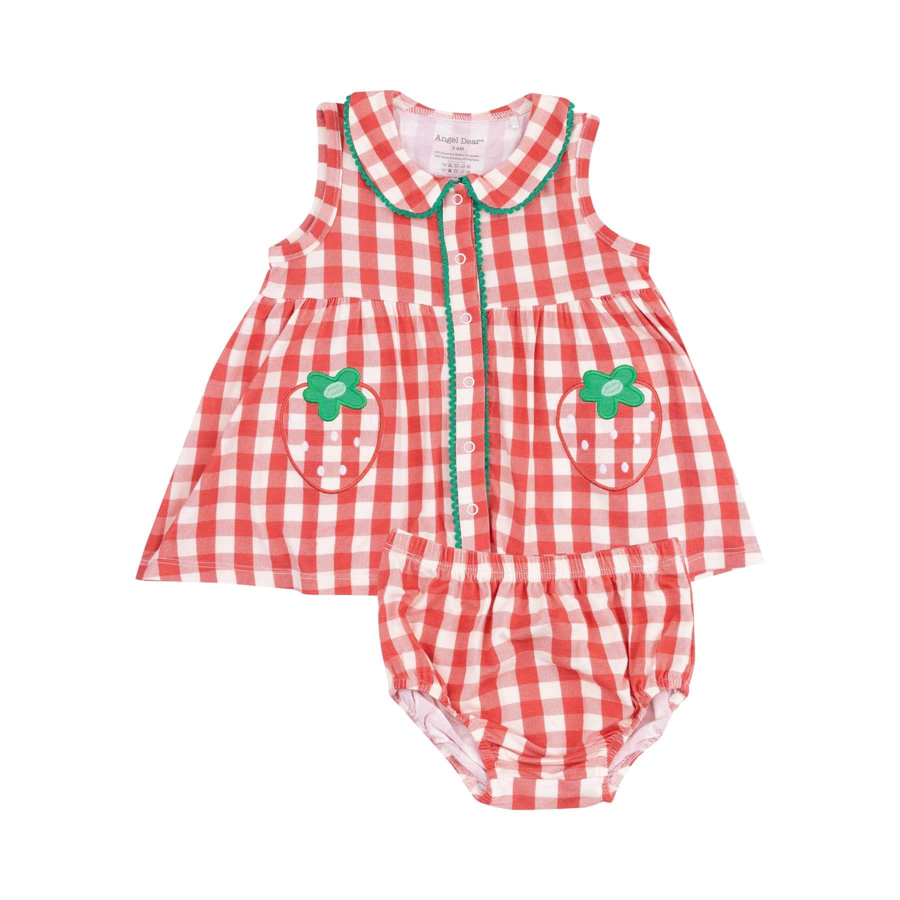 Angel Dear Angel Dear Strawberry Gingham Peter Pan Button Front Dress with Ric Rac Trim - Little Miss Muffin Children & Home
