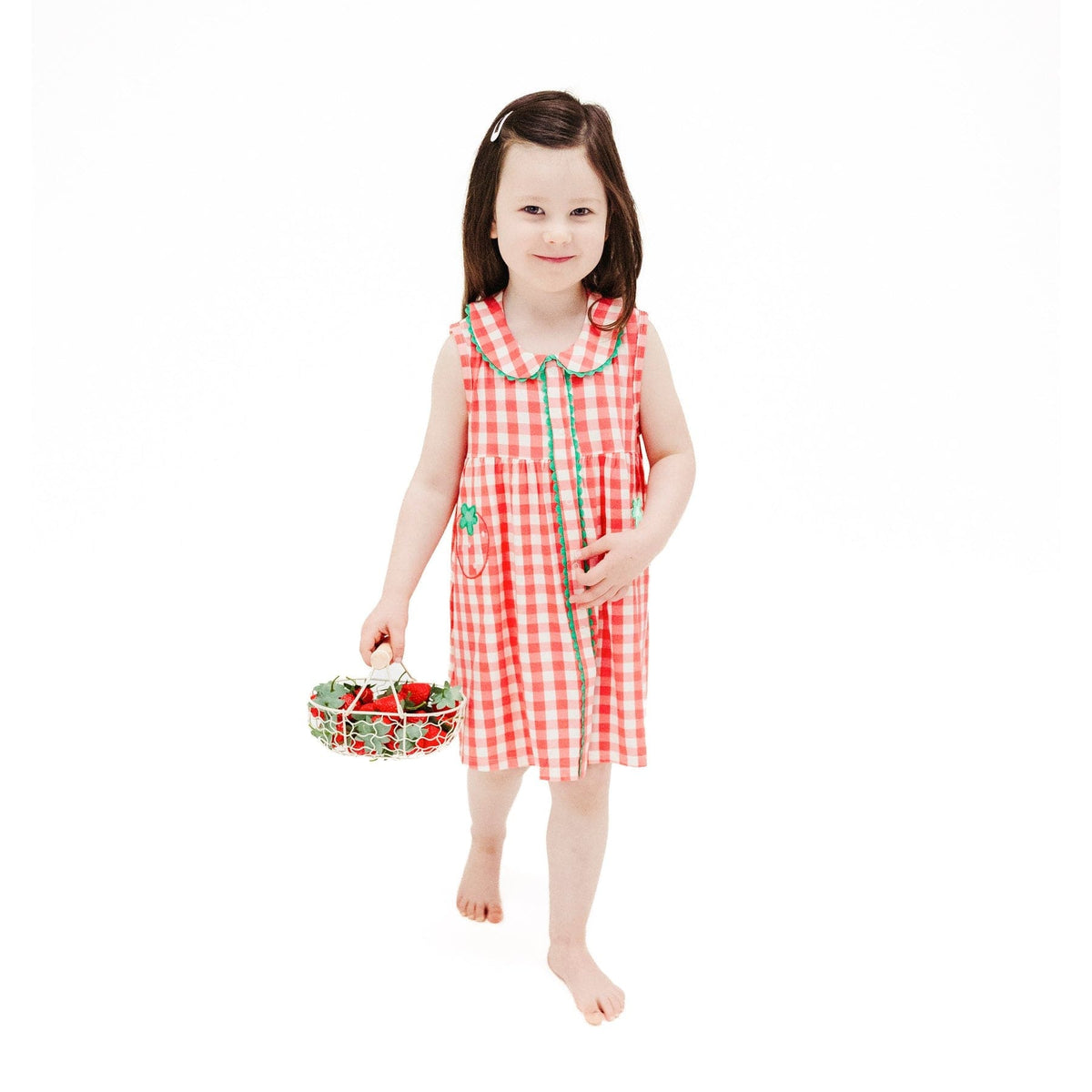 Angel Dear Angel Dear Strawberry Gingham Peter Pan Button Front Dress with Ric Rac Trim - Little Miss Muffin Children & Home