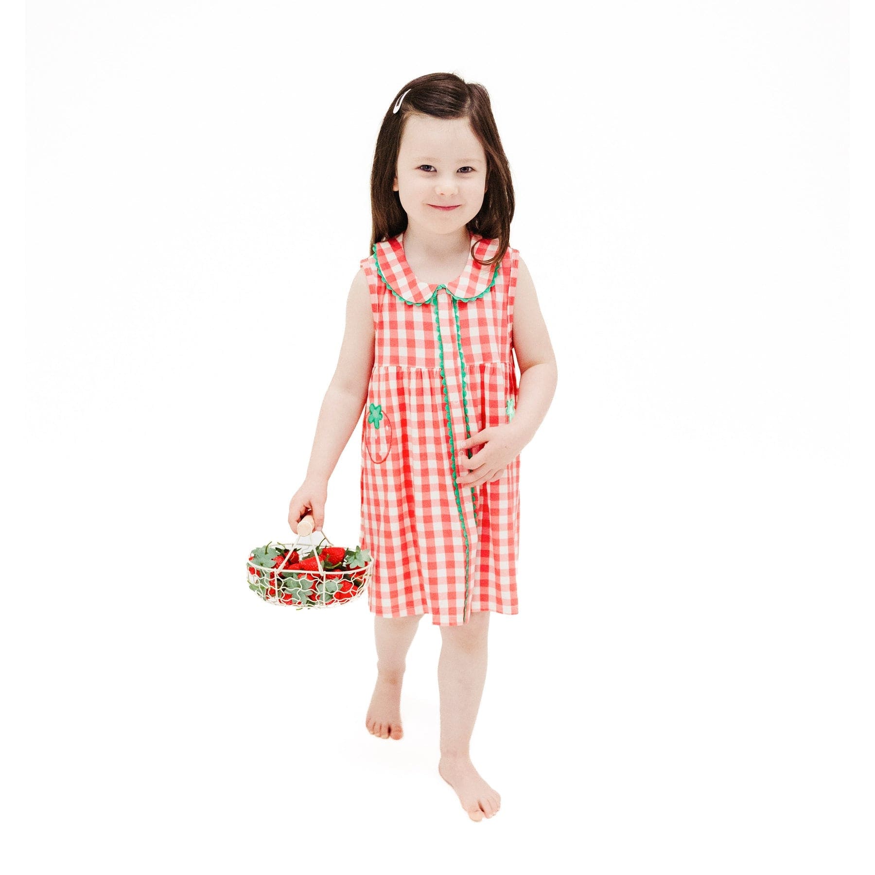 Angel Dear Angel Dear Strawberry Gingham Peter Pan Button Front Dress with Ric Rac Trim - Little Miss Muffin Children & Home
