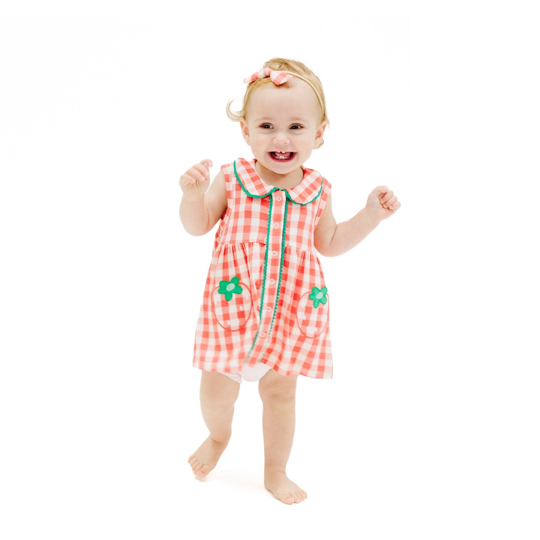 Angel Dear Angel Dear Strawberry Gingham Peter Pan Button Front Dress with Ric Rac Trim - Little Miss Muffin Children & Home