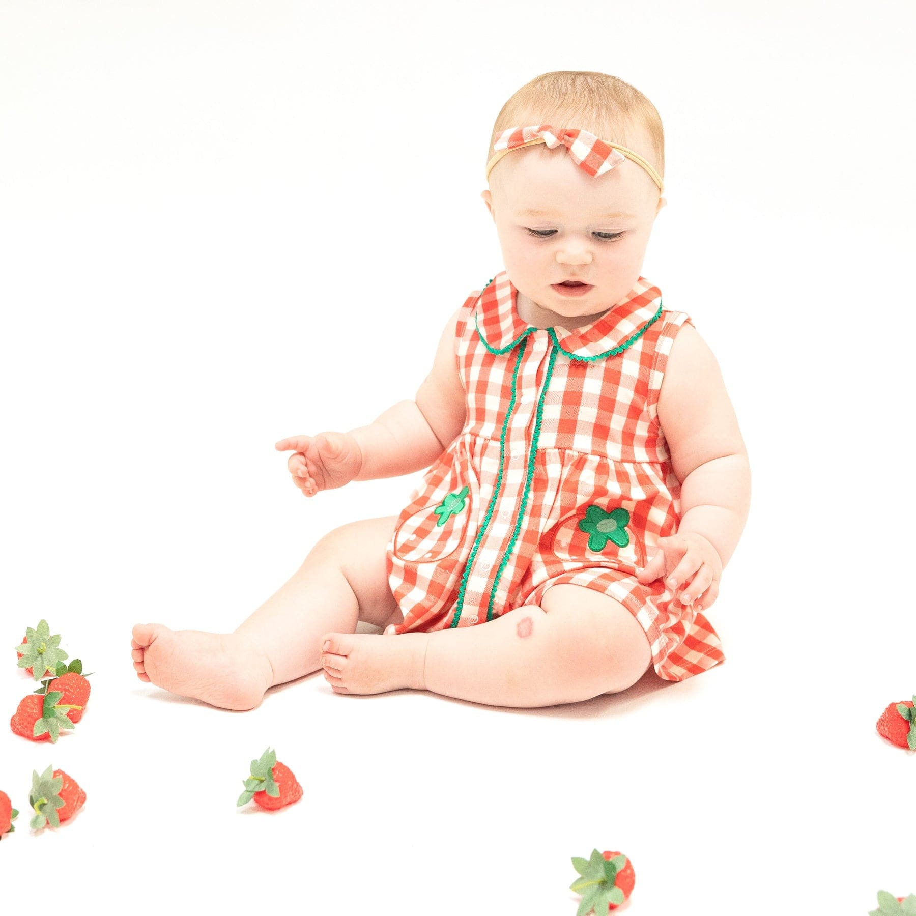 Angel Dear Angel Dear Strawberry Gingham Peter Pan Button Front Dress with Ric Rac Trim - Little Miss Muffin Children & Home