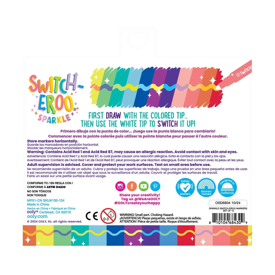 Ooly Ooly Switch-eroo! Sparkle Glitter Color-Changing Markers, Set of 12 - Little Miss Muffin Children & Home
