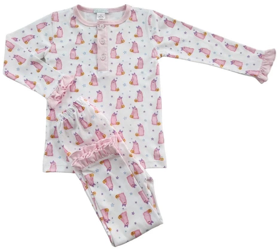 Lulu Bebe Lulu Bebe Pink Ghost Pima Long Sleeve Girls Pantset PJ's - Little Miss Muffin Children & Home