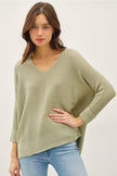 Be Cool Be Cool V-Neck Sweater with Side Slits in Sage - Little Miss Muffin Children & Home