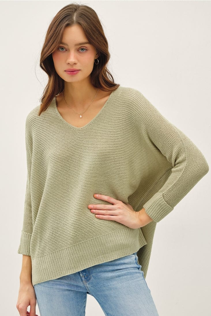 Be Cool Be Cool V-Neck Sweater with Side Slits in Sage - Little Miss Muffin Children & Home