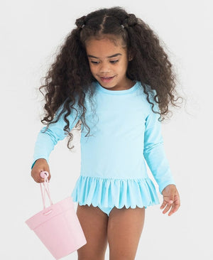 Ruffle Butts Ruffle Butts Tropical Breeze Scalloped Hem Long Sleeve Rash Guard with Ruffle Bikini Bottoms - Little Miss Muffin Children & Home