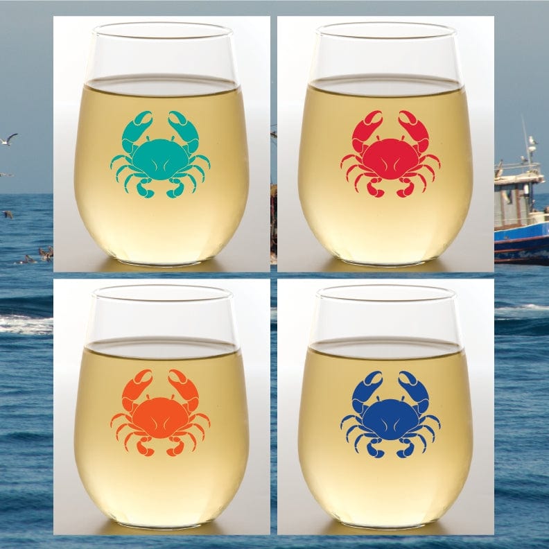 Wine-Oh! Crabby Unbreakable Stemless Tritan Plastic Wine Glasses, Set of 4 - Little Miss Muffin Children & Home