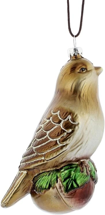 Creative Co-Op Creative Co-op Robin & Acorn Ornament with Glitter - Little Miss Muffin Children & Home