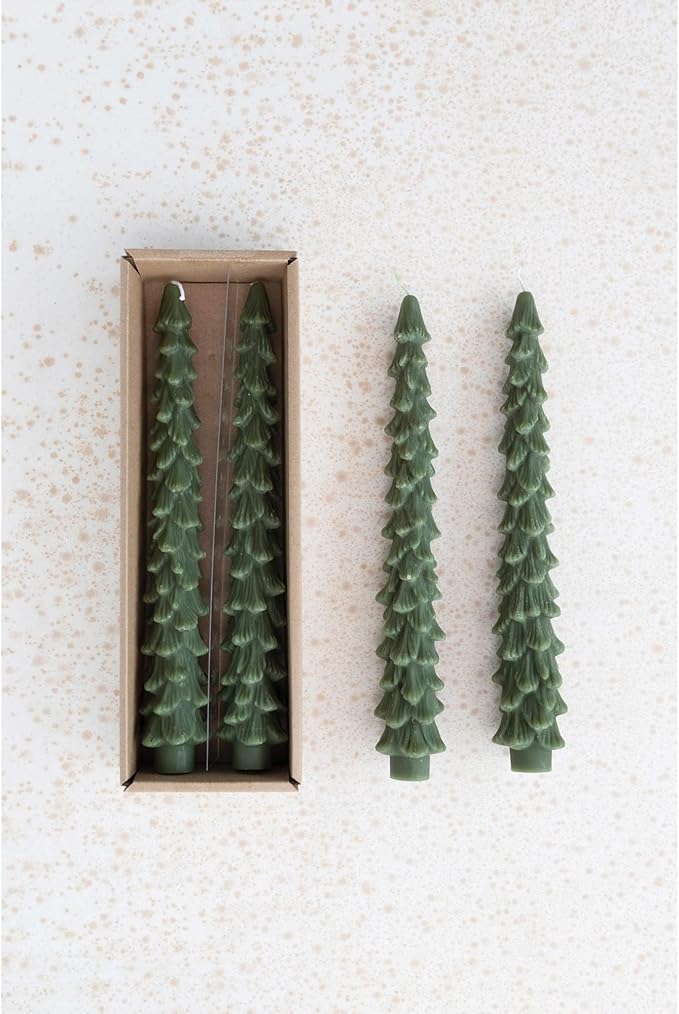 Creative Co-op Creative Co-Op Unscented 10" Tree Shaped Taper Candles, Evergreen, Boxed Set Of 2 - Little Miss Muffin Children & Home