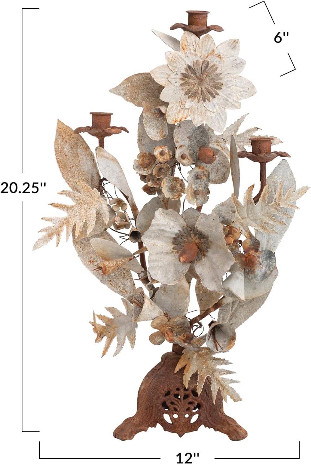 Creative Co-Op Creative Co-op Handmade Metal Vintage Reproduction Floral Candelabra, Heavily Distressed Finish (Holds 3 Tapers) - Little Miss Muffin Children & Home