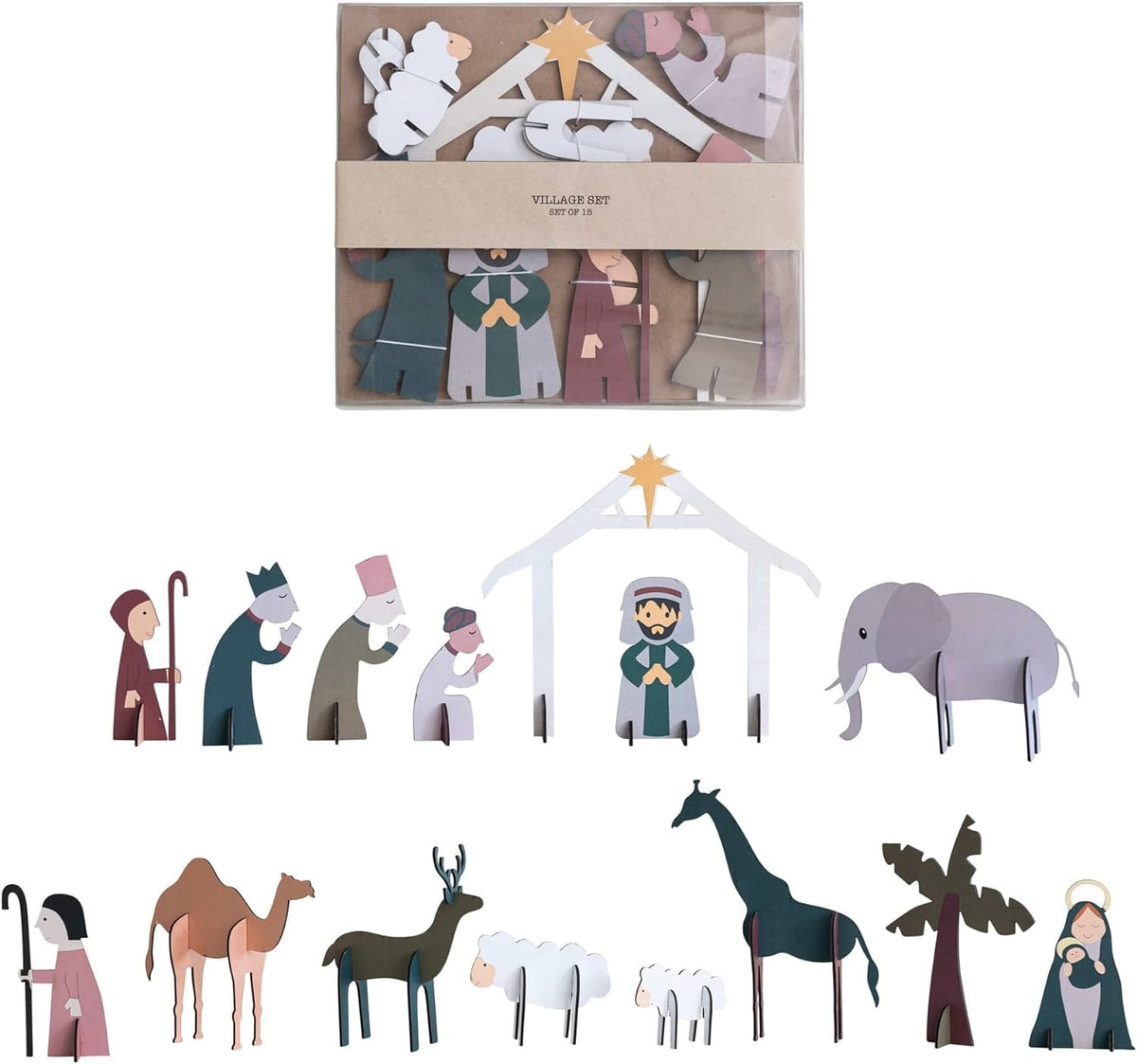 Creative Co-Op Creative Co-op MDF Nativity Set in Kraft Box, 15 Piece Set - Little Miss Muffin Children & Home
