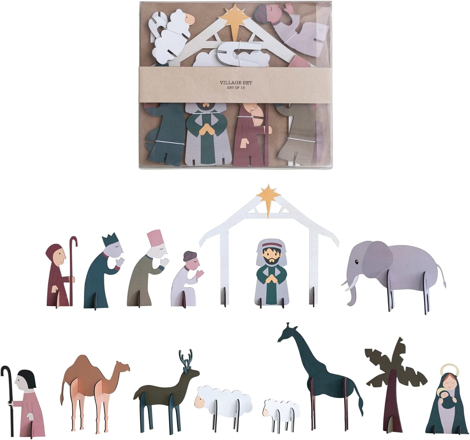 Creative Co-Op Creative Co-op MDF Nativity Set in Kraft Box, 15 Piece Set - Little Miss Muffin Children & Home