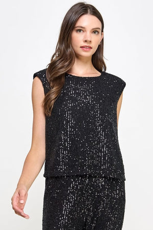 Ellison Sequins Sleeveless Top Black