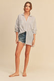 Miou Muse Striped Button Down Shirt in Grey