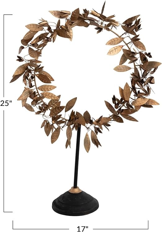 Creative Co-Op Creative Co-op Antique Brass Metal Leaf Wreath on Stand - Little Miss Muffin Children & Home