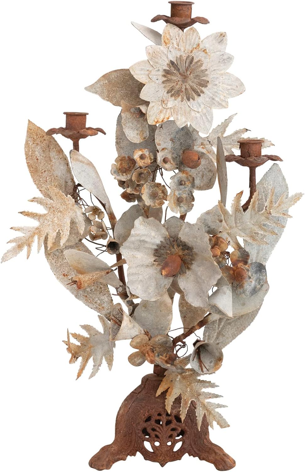Creative Co-Op Creative Co-op Handmade Metal Vintage Reproduction Floral Candelabra, Heavily Distressed Finish (Holds 3 Tapers) - Little Miss Muffin Children & Home