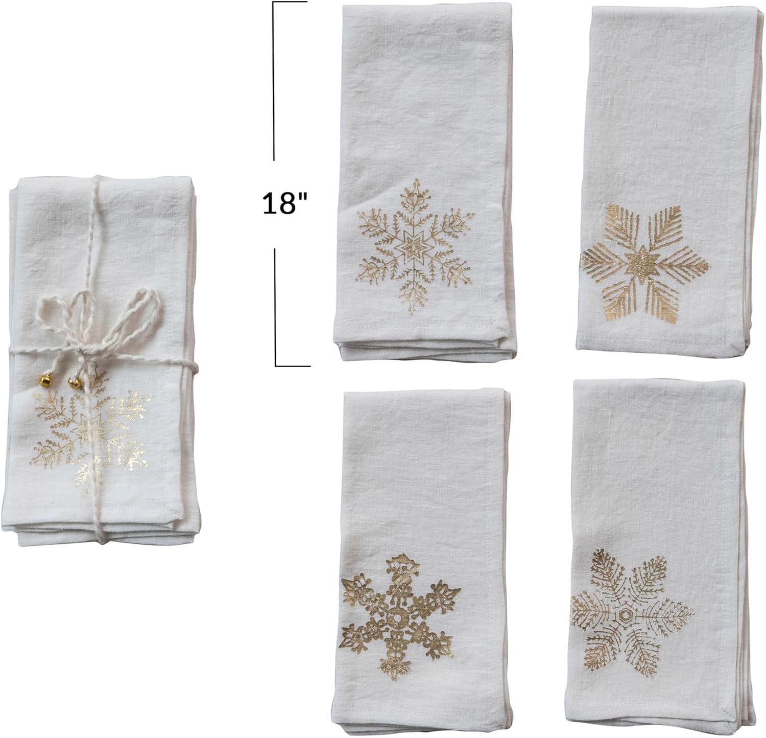 Creative Co-op Square Natural Linen Printed Napkins w Gold Foil Snowflake, Set of 4 - Little Miss Muffin Children & Home