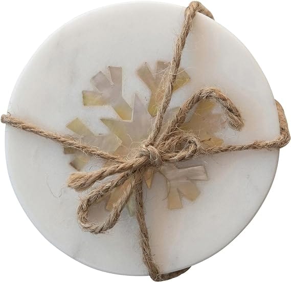 Creative Co-Op Creative Co-op Marble Coasters with Snowflake Inlay - Little Miss Muffin Children & Home