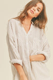 Miou Muse Striped Button Down Shirt in Beige