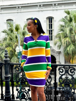 Mardi Gras Creations Thick Stripe Rugby Long Sleeve Ladies' Dress