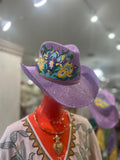 Michelle's Art Box Hand-Painted Irises Mardi Gras Lavender Cowboy Hat