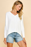 Pinch Dolman Sleeve V-Neck Sweater in Ivory