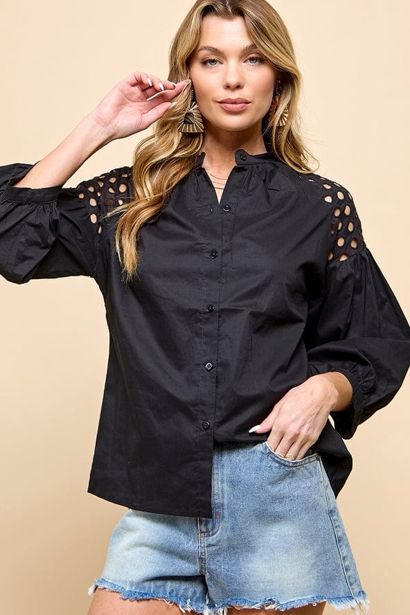 Cezele Cezele Lantern Sleeve Blouse in Black - Little Miss Muffin Children & Home