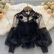 Rosa Clothing Sheer Vintage Mesh Balloon Sleeve Top with Cami in Black - Little Miss Muffin Children & Home