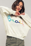 Urban Daizy Beach Embroidered Crochet Knit Sweater in Ivory