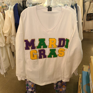 P&A Gift Mardi Gras Varsity Letters Long Sleeve V-Neck Top - Little Miss Muffin Children & Home