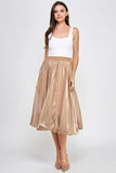 Ellison Shiny Bubble Hem Midi Skirt in Camel