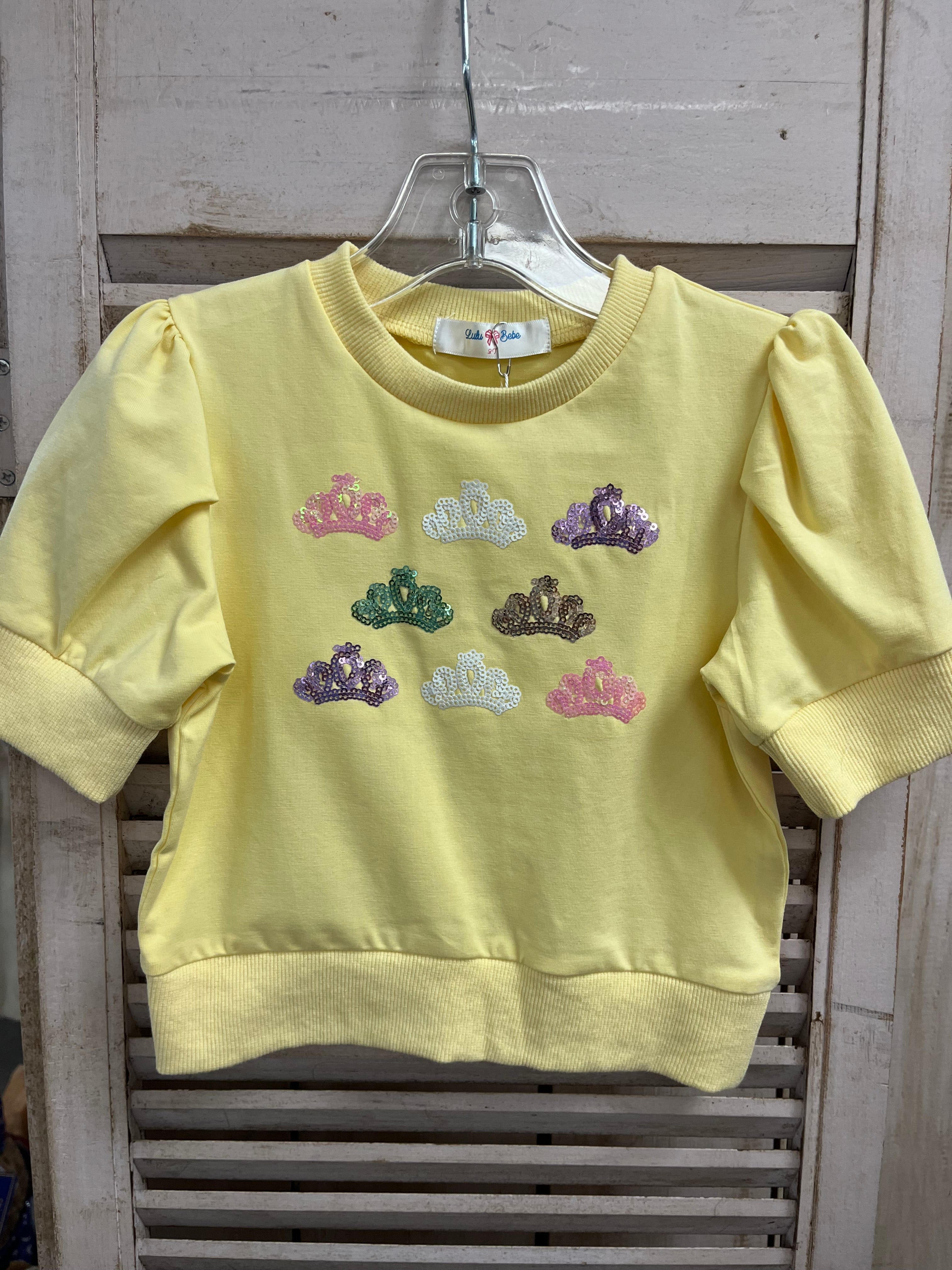 Lulu Bebe Lulu Bebe Multi Pastel Sequin Crown Puffy Yellow Top - Little Miss Muffin Children & Home