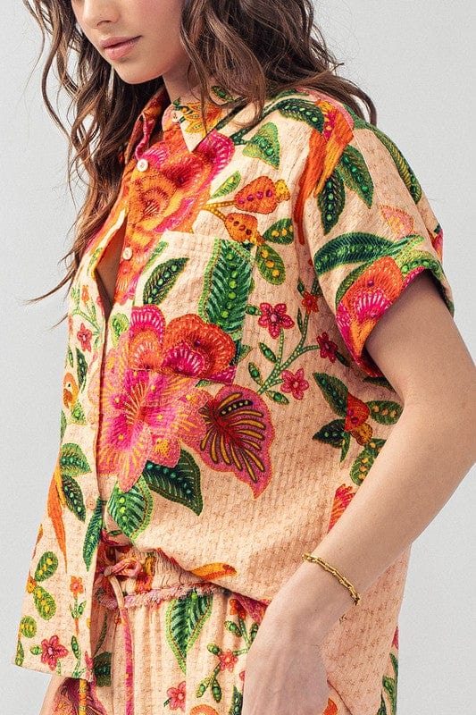 Urban Daizy Tropical Print Button Up Short Sleeve Shirt - Little Miss Muffin Children & Home