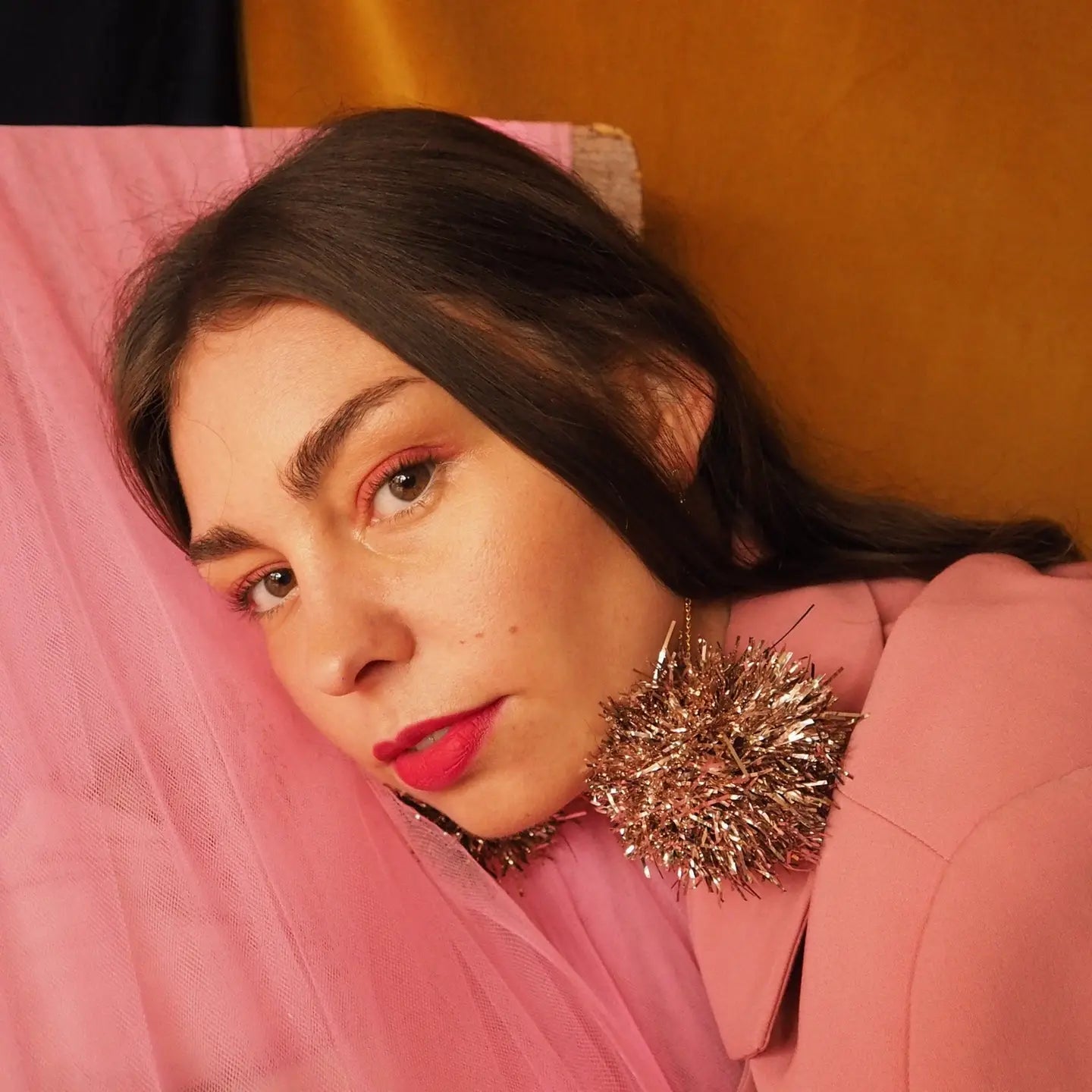 Fat Pom Poms Champagne Gold Tinsel Earrings - Little Miss Muffin Children & Home