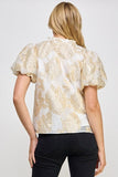 Ellison Gold Foiled V-Neck Puff Sleeve Top Gold