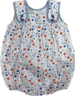 Lulu Bebe Lulu Bebe Ellie Seashell Print Bubble with Blue Gingham Trim - Little Miss Muffin Children & Home