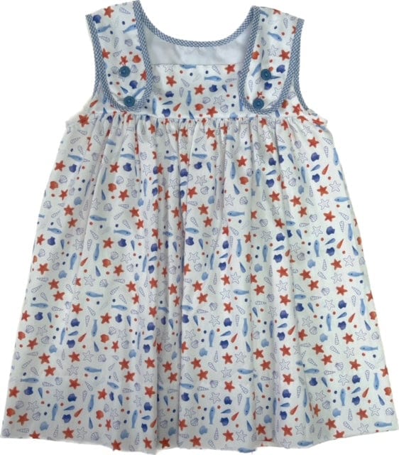 Lulu Bebe Lulu Bebe Ella Seashell Print Dress with Blue Gingham Trim - Little Miss Muffin Children & Home
