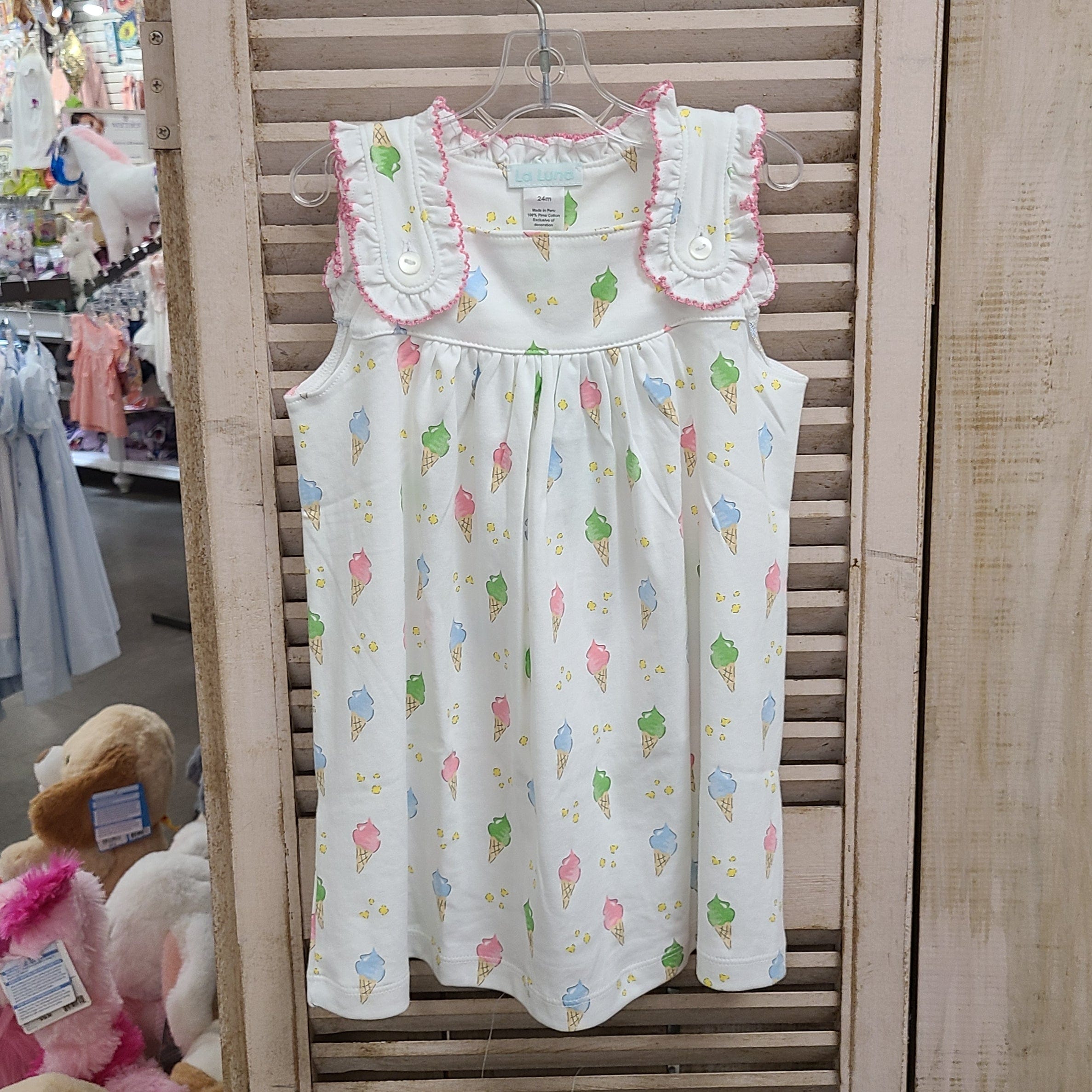 Lulu Bebe Ice Cream Print Dede Ruffle Strap Dress