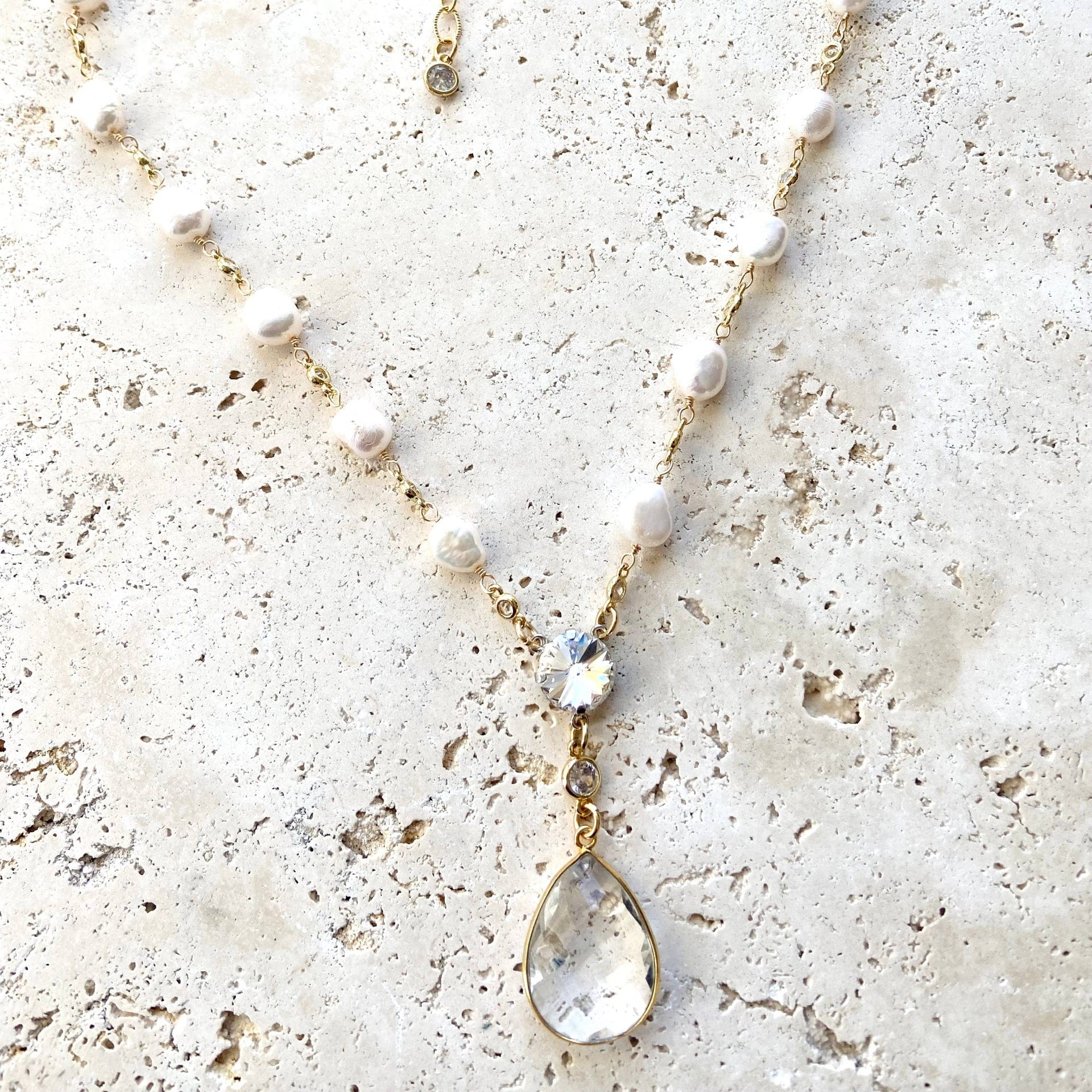 VB&CO Designs Handmade Jewelry VB&CO Pearl Necklace with Crystal Quartz Pendant Gold Boutique - Little Miss Muffin Children & Home