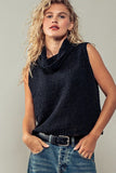 Urban Daizy Hailee Cowl Neck Sleeveless Crochet Sweater in Black