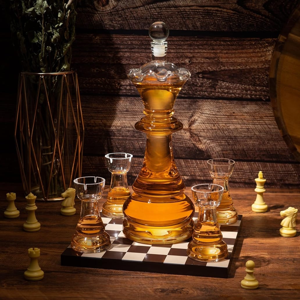 Glass chess decanter set gift for chess lovers