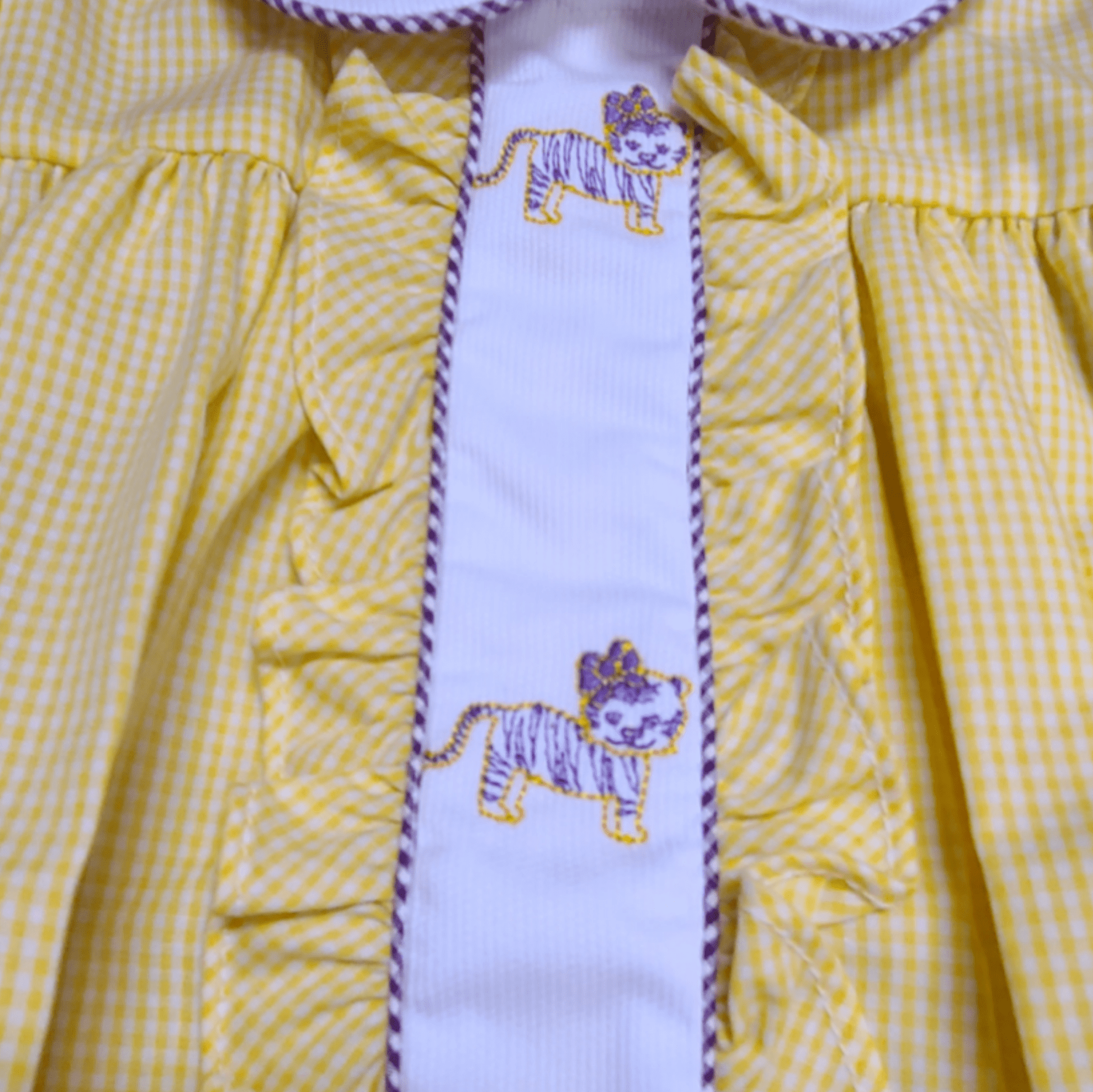 Lulu Bebe Lulu Bebe Milly LSU Tiger Embroidered Gingham Bubble - Little Miss Muffin Children & Home