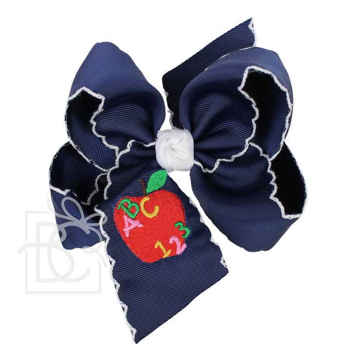 Beyond Creations Embroidered Apple 'ABC 123' On Crochet Edge Bow - Little Miss Muffin Children & Home