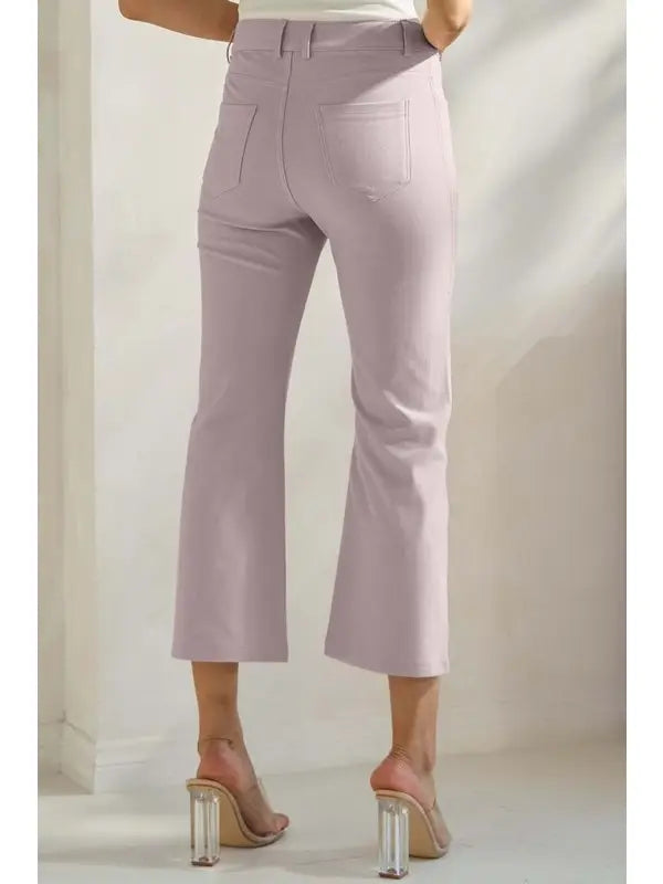 Straight Leg Cropped Pants in Light Mauve