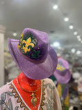 Michelle's Art Box Hand-Painted FDL Mardi Gras Lavender Cowboy Hat